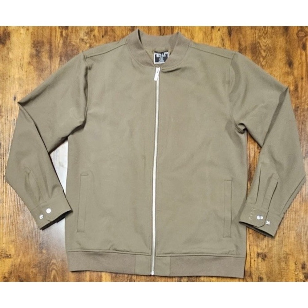 BYLT Premium Basics Men's Large Green Full Zip Jacket Snap Cuffed Wrist